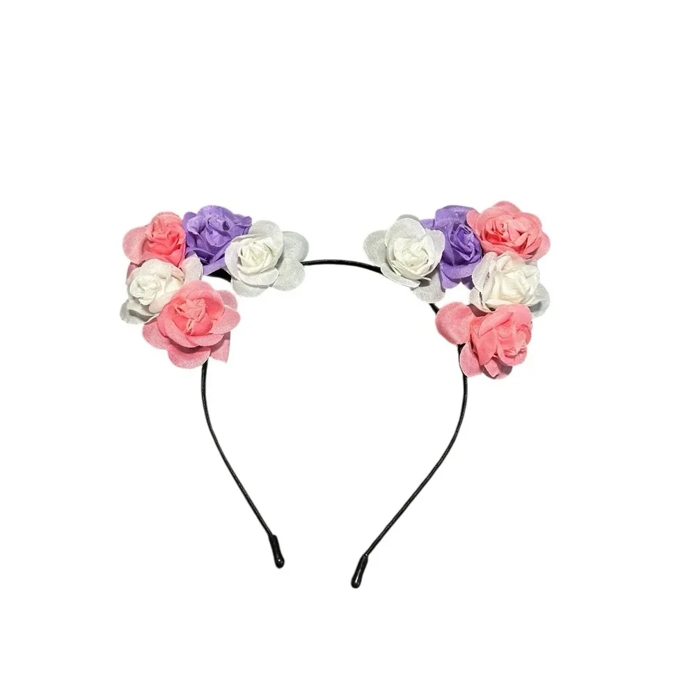 NEW girls headband accessories 1 piece cat ears flowers floral pink white purple